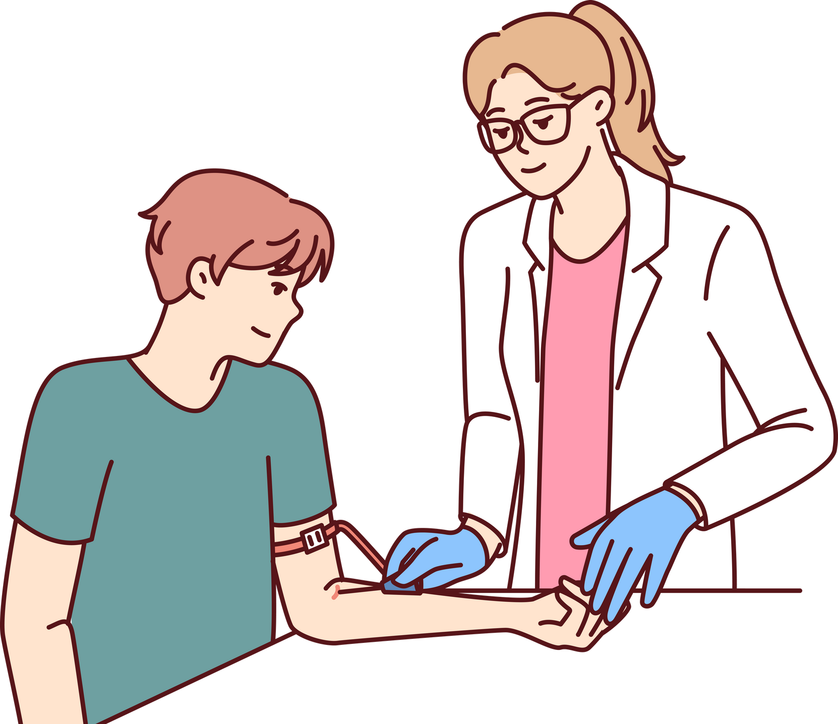 Woman doctor preparing patient man for blood test to check for diseases or DNA test